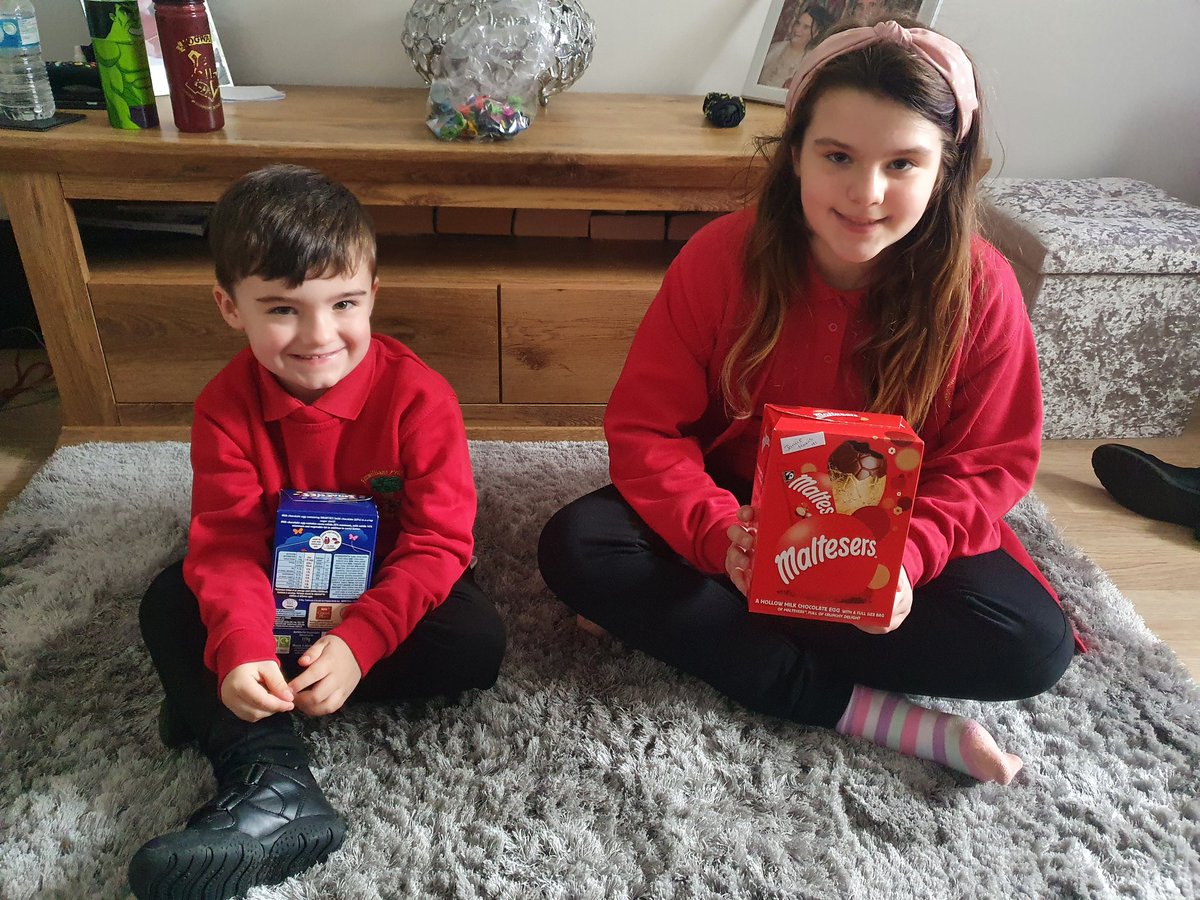 MrsJLHarris's tweet photo. 2 very happy little Harris's after winning the raffle! Thankyou @PrimaryFerham #easterraffle https://t.co/FwsGzam1u4