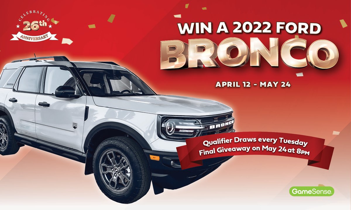The celebration continues! We are celebrating 26 years by giving away a 2022 Ford Bronco. Play using your Players Club card every Tuesday to qualify. Final giveaway Tuesday, May 24 at 8pm.