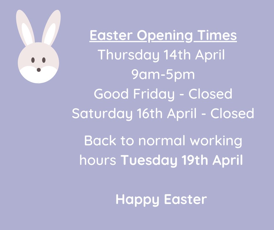 Please be aware of our Easter opening times this year! 🐇💐