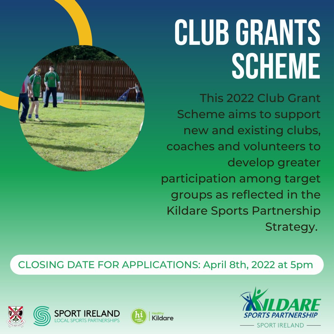 *Last call for applications*

This 2022 Club Grant Scheme aims to support new and existing clubs, coaches and volunteers to develop greater participation among target groups as reflected in the Kildare Sports Partnership Strategy. 

forms.office.com/pages/response…

#club #grants
