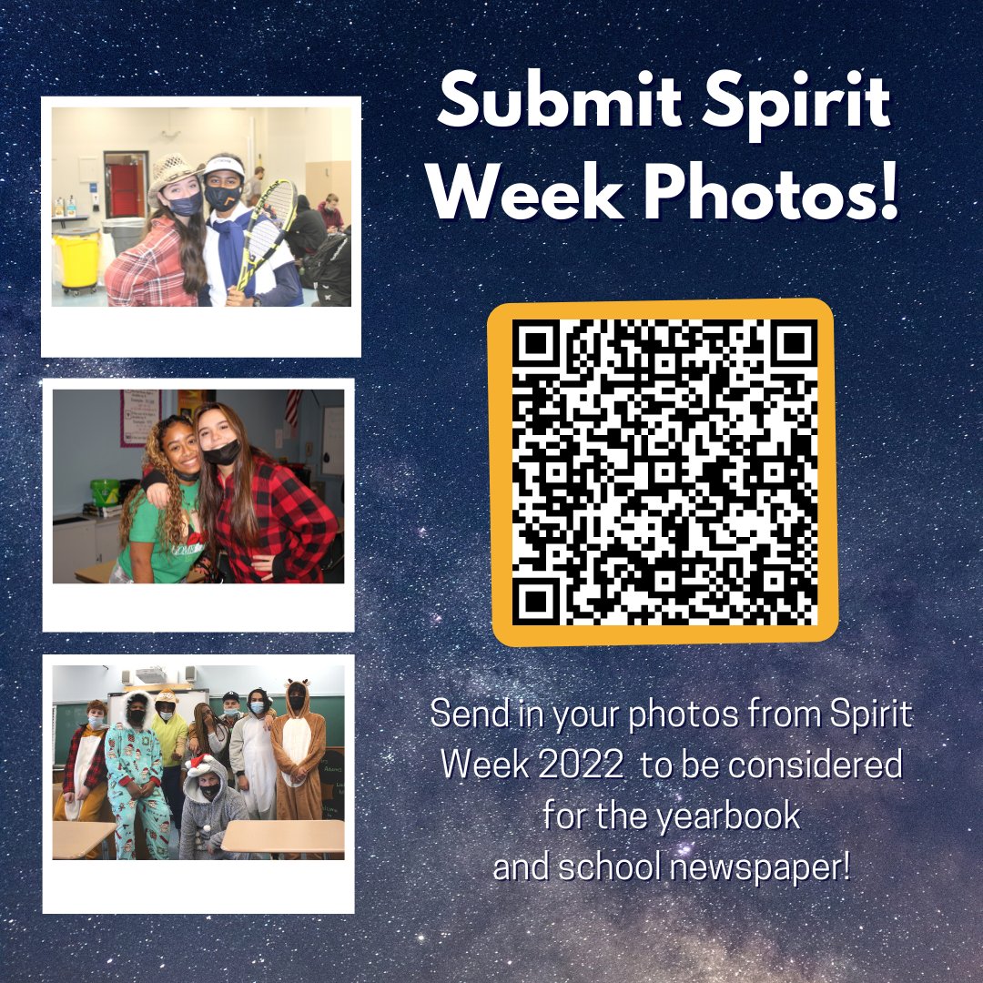 NHSVideo's tweet image. Attention all Northstars! We need your Spirit Week 2022 photos for the Polaris yearbook and Star Status newspaper! Scan the code and send in your pics.