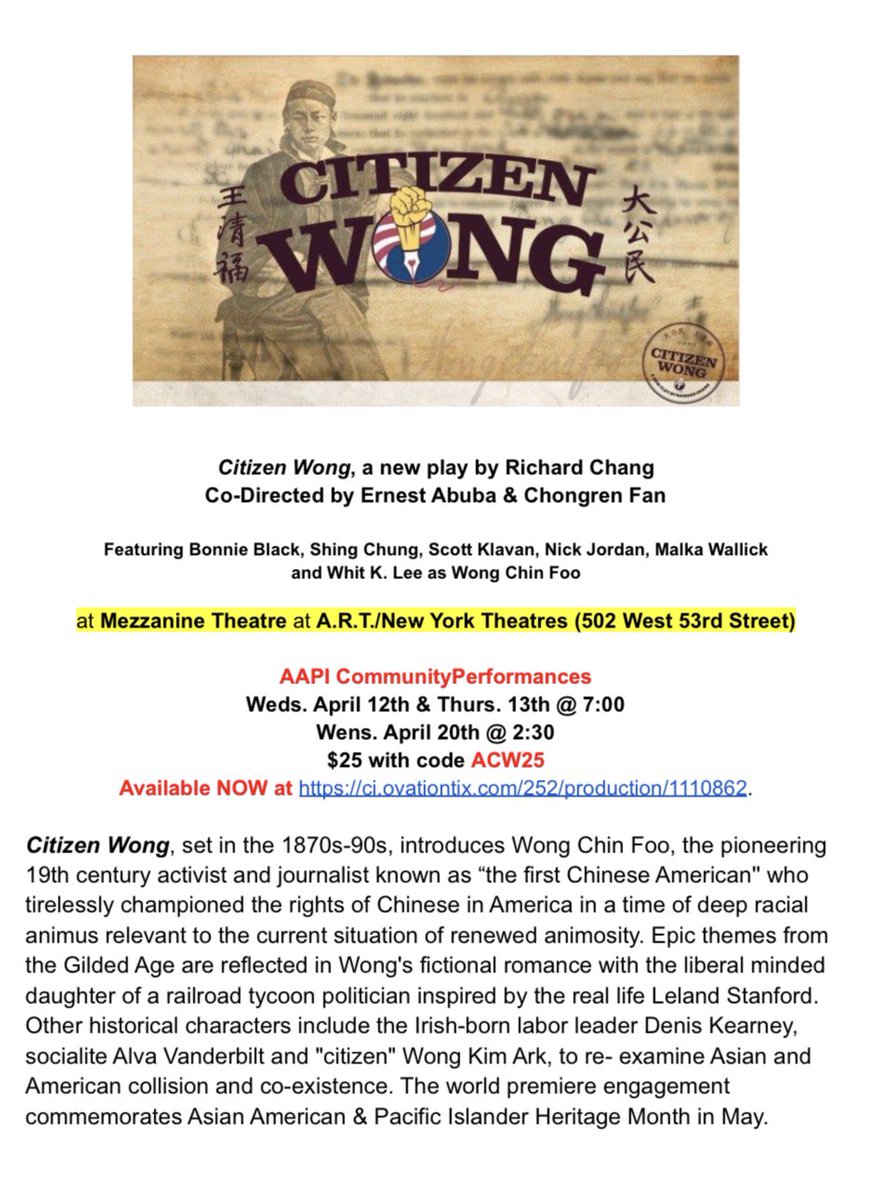 aaaricuny's tweet photo. Discount tickets available for upcoming production of “Citizen Wong” 4/12, 13 & 20 from @PanAsianRep #wongchinfoo #wongkimark #citizenwong #play #panasianrep #panasianrepertorytheatre #chineseamerican #immigration https://t.co/eIsYS1kZFC