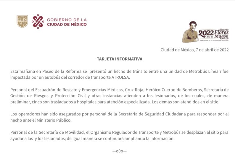 MetrobusCDMX's tweet photo. Respecto al hecho de tránsito registrado en L7, informamos lo siguiente: https://t.co/UNJfBE4b0z
