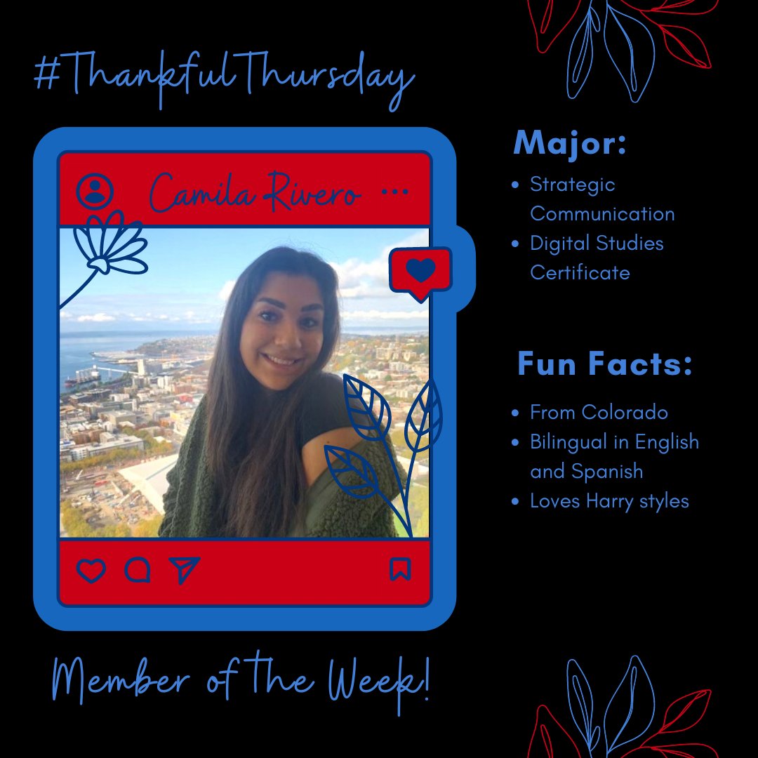 This week’s #ThankfulThursday member is Camila Rivero! Check out Camila’s major and fun facts:) #PRSSA #UWMadison #SJMC