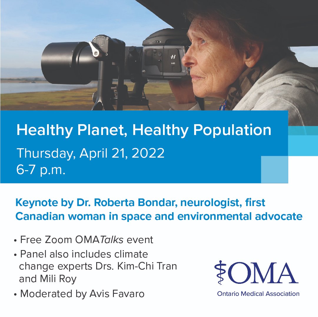 OntariosDoctors's tweet photo. The #OMATalks Speaker Series presents Healthy Planet, Healthy Population. Register now for this free virtual panel discussion taking place on the eve of Earth Day, Thursday, April 21 from 6-7 p.m.
https://t.co/71qqEbQbUF https://t.co/jaGOJebpiN