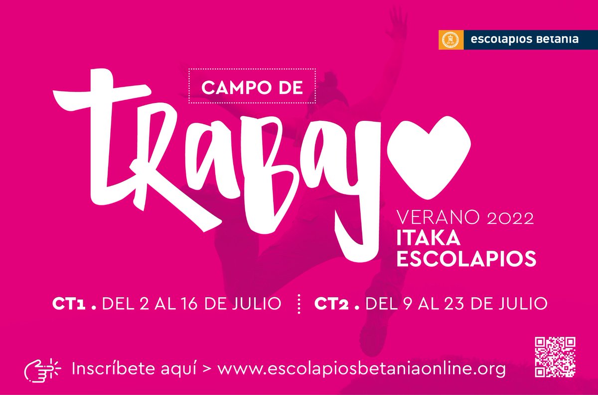 ¡Abiertas las inscripciones para los Campos de Trabajo 2022! Una experiencia de voluntariado única en Madrid y Valencia este verano que se ofrece a chicos y chicas a partir de 2º de Bachillerato. ¡Apúntate ya!
escolapiosbetaniaonline.org

#Voluntariado #CT22 #Proyectos
