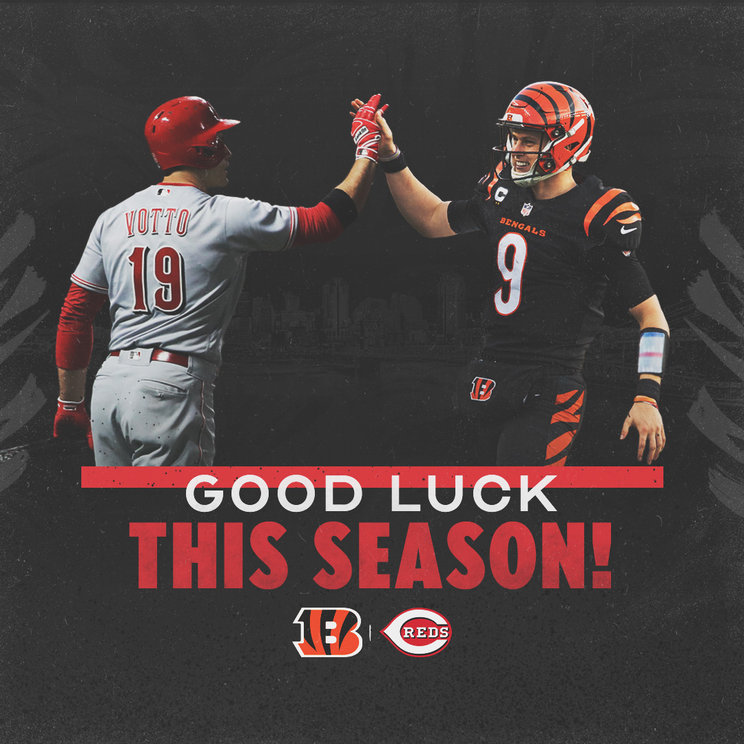 Cincinnati Bengals (@bengals) on Twitter photo Happy #OpeningDay to our neighbors and good luck this season! 🤝
#ATOBTTR | <a href="/Reds/">Cincinnati Reds</a> Happy #OpeningDay to our neighbors and good luck this season! 🤝
#ATOBTTR | <a href="/Reds/">Cincinnati Reds</a>