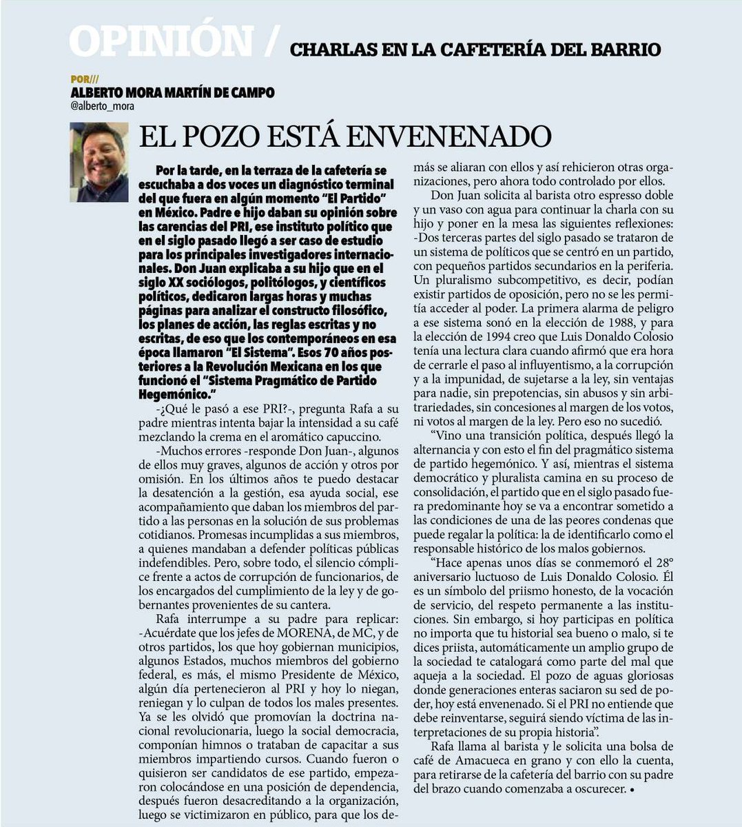 Charlas en la Cafeteria del Barrio
El Pozo está Envenenado
Por Alberto Mora
<a href="/alberto_mora/">Alberto Mora</a>