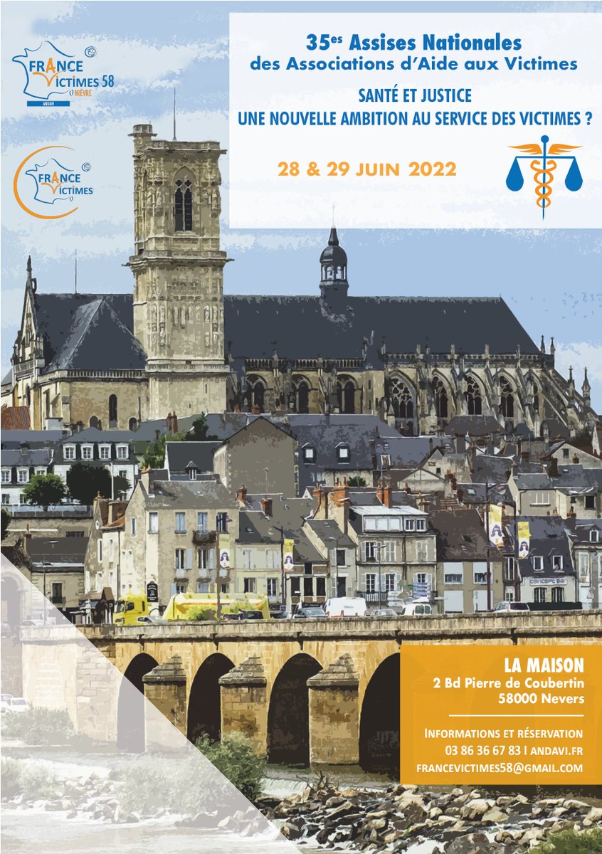 FranceVictimes's tweet photo. 🗓️ 35es Assises Nationales, les 28 &amp; 29 Juin 2022, à Nevers organisées par #FranceVictimes58 et la Fédération

👩👨 Différentes personnalités seront présentes autour de 5 thématiques

Vous êtes intéressés ? L'inscription c'est ici : https://t.co/f5V5jRgboi https://t.co/KF8kvIinHx