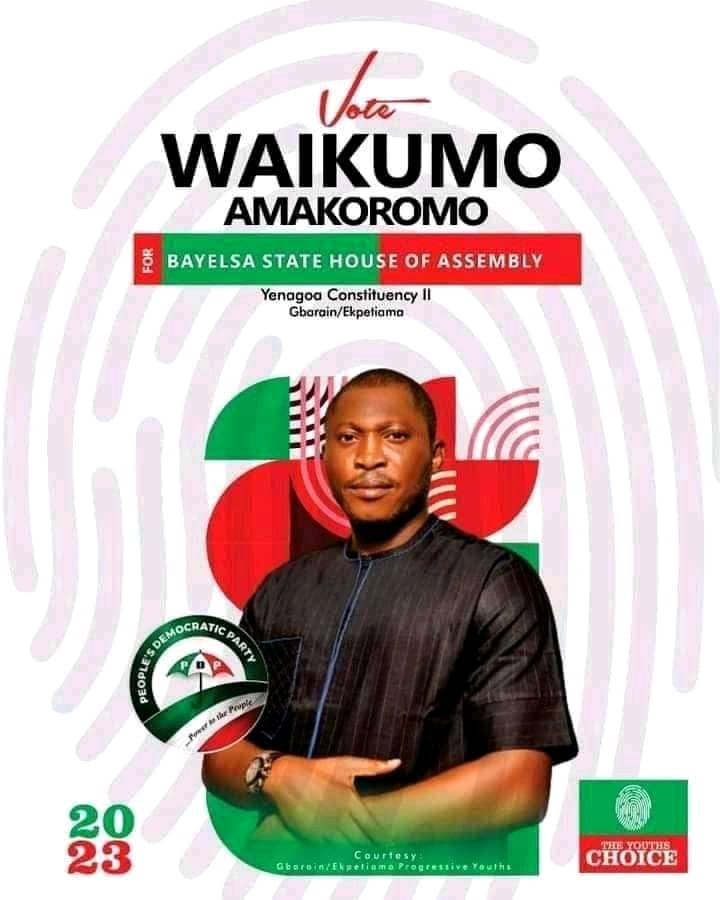 InoruAnderson's tweet photo. Eyes can see....
Hears can hear....
Mouths have spoken...
Hearts can  understand that the general mass of Gbarain Ekpetiama,  Yelga Constituency II have made their choice known....
And their choice remains the man of the people...
Hon. WAIKUMO AMAKOROMO!! https://t.co/mF77O9ZEjW