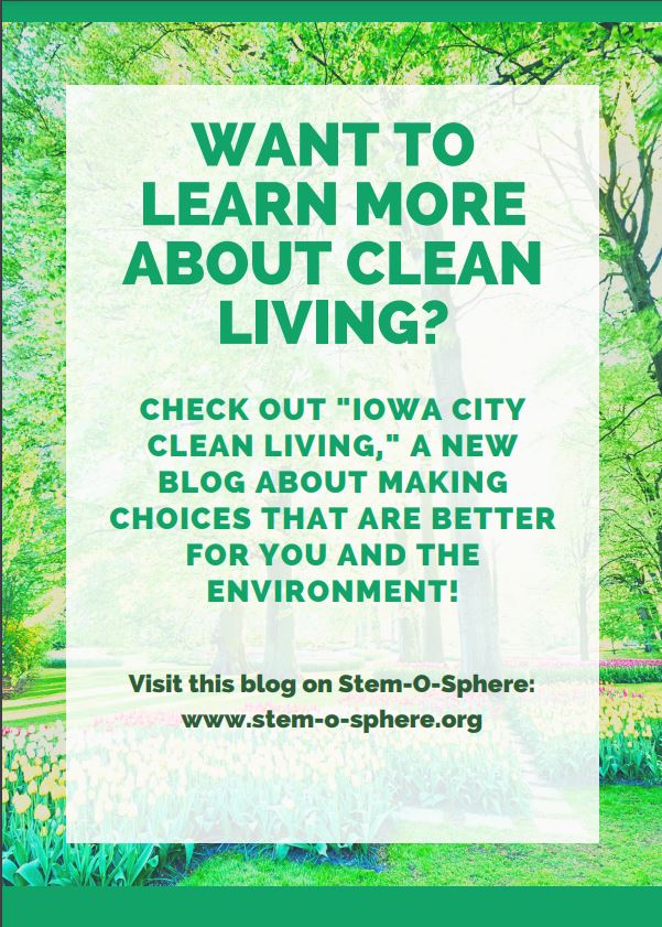 stemosphere's tweet image. Project spotlight!✨
Want to learn more about clean living? Iowa City Clean Living is a blog that discusses ingredients in everyday household items that are harmful to human and environmental health and provides better alternatives to these products. Learn more on Stem-O-Sphere!