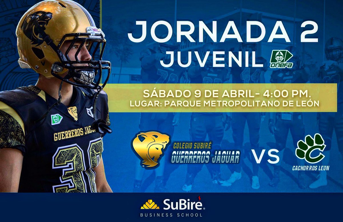 ColegioSuBireFA's tweet photo. ⚜️🏴 | JORNADA 2 @OnefaOficial 🇲🇽
Nuestros  Guerreros Jaguar de la categoría Juvenil están listos para viajar a León y enfrentar en la jornada 2 a Cachorros de León Oficial. 
#ColegioSuBiré #JuvenilONEFA #WeAreSuBiré #SuBiréPride #GRIND https://t.co/bhP3X4v1un