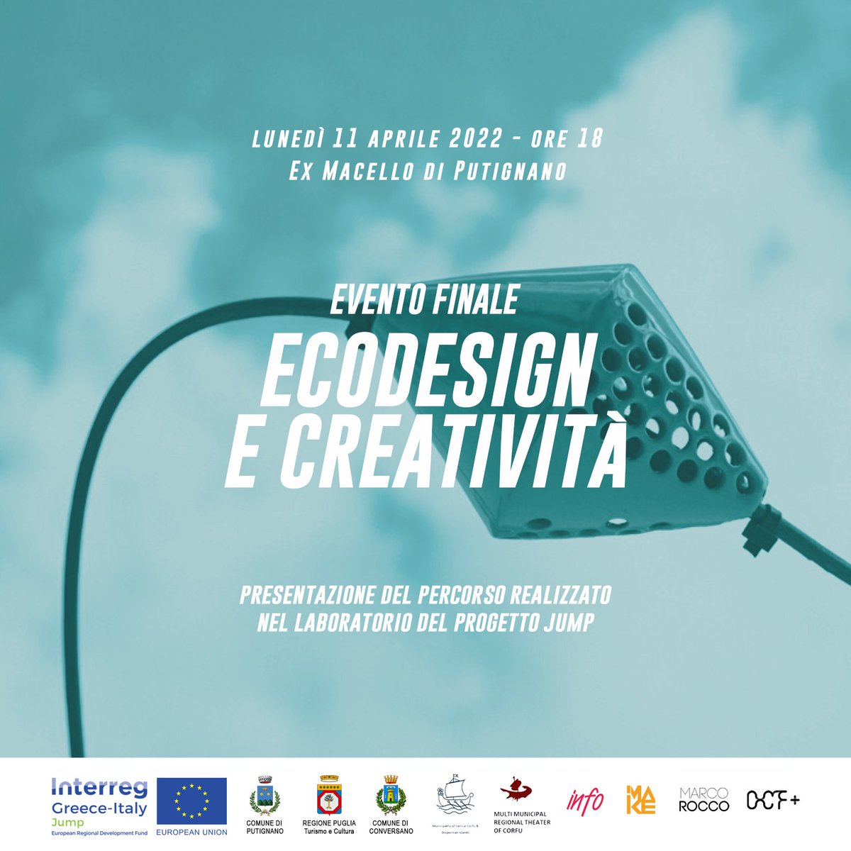 imakelab's tweet image. ECODESIGN e CREATIVITÀ - Evento Finale
𝘌𝘷𝘦𝘯𝘵𝘰 𝘊𝘰𝘯𝘤𝘭𝘶𝘴𝘪𝘷𝘰 𝘥𝘦𝘭 𝘗𝘳𝘰𝘨𝘦𝘵𝘵𝘰
“𝗟𝗔𝗕𝗢𝗥𝗔𝗧𝗢𝗥𝗜𝗢 𝗱𝗶 𝗘𝗖𝗢𝗗𝗘𝗦𝗜𝗚𝗡”
🗓 Lunedì 11 aprile
⏰ ore 18:00
📍 Ex Macello di Putignano
#macelloputignano #interregJUMP #interreggreeceitaly #ecodesign