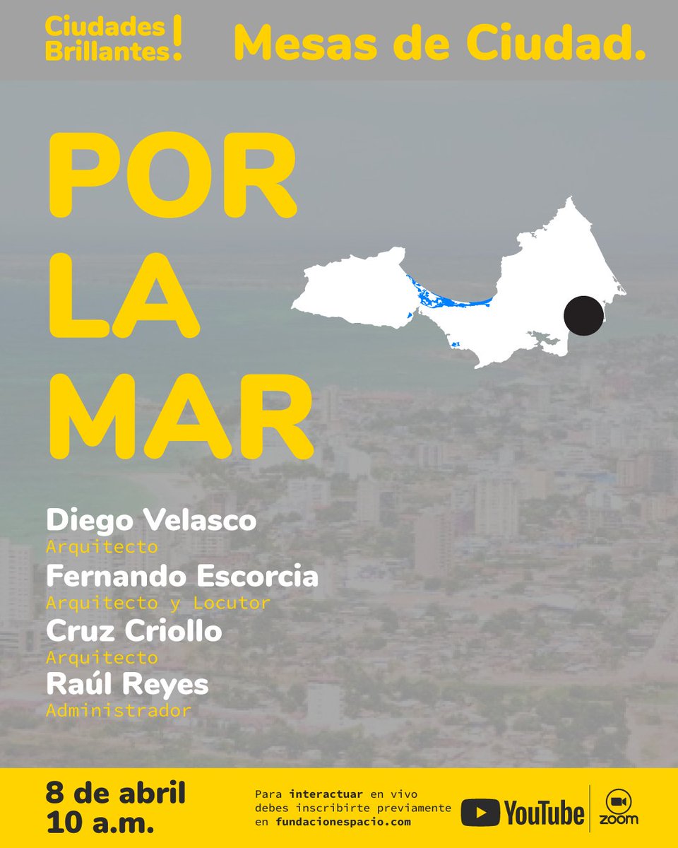 Mañana culmina #MesasDeCiudad una experiencia con especialistas locales para conocer más sobre tu ciudad seleccionada

Día 4
#MesaDeCiudad 7
#Porlamar
10:00 am

Link de ingreso #Zoom
us02web.zoom.us/j/84127253080?…
Código acceso: CB_mesaC7

O síguenos en #YouTube