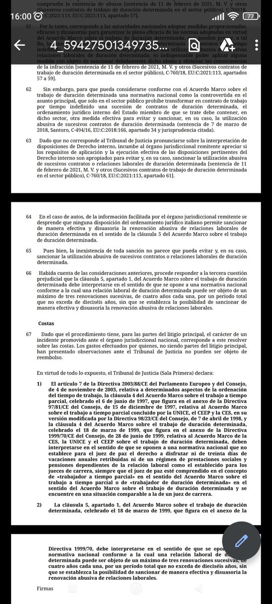 CGT_DGA's tweet photo. #CGTenDGA

Hoy, 07/04/22, enésima sentencia del TJUE (Punto 62): "para que una normativa nacional que prohíbe la transformación en indefinida de la relación laboral sea conforme con el Acuerdo Marco debe contener alguna otra sanción efectiva y disuasoria."

#LosQueEstanSeQuedan https://t.co/lP9mE5aq26