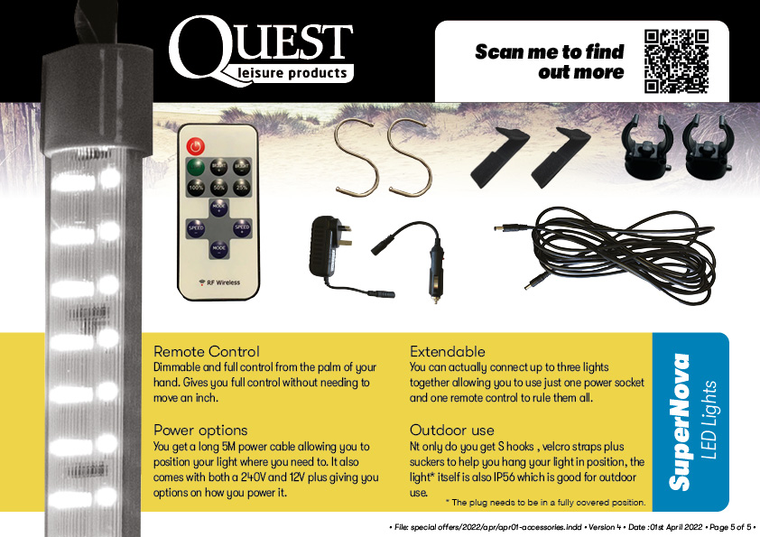 Brand new for 2022 and in stock now ready for delivery to our retailers is the Supernova extendable light system:
1200 lumens
240v
12v
Remote control ready
5m of cable
Suckers, S hooks and velcro
For more info check our website here - bit.ly/3NSfQtD