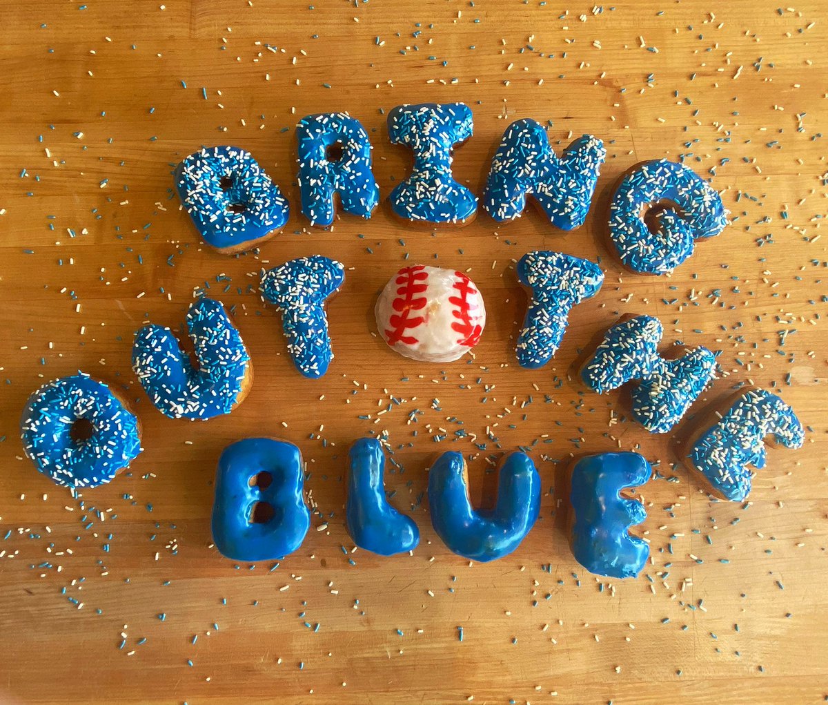 It’s Opening Day! Join us as we bring out the blue to cheer on our <a href="/Royals/">Kansas City Royals</a> by stopping by our store for Royals-themed donuts today. ⚾️💙 #BringOutTheBlue #kcroyals
