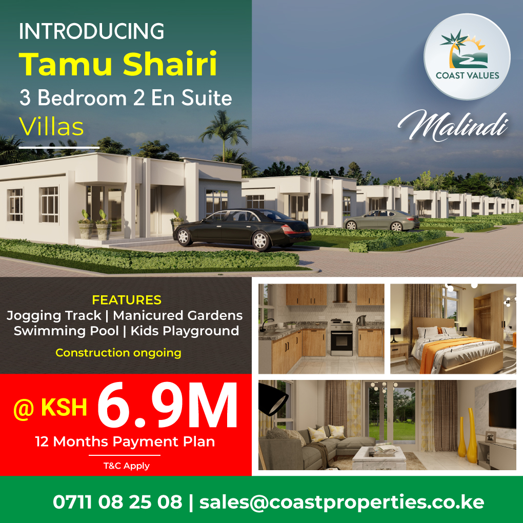InfoValues's tweet photo. Introducing Tamu shairi Villas.
Tamu Shairi is a boutique gated estate it's nestled within 12 acres. Accessed Through Sulisuli Road off the main Malindi Lamu Road. Nothing in the area that comes close in comparison. https://t.co/RtamV3J8Oh