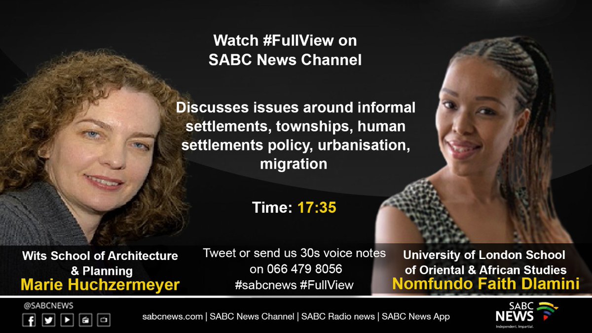 Restinguser_01's tweet photo. [COMING UP] on #FullView anchor @FrancisHerd will be in conversation with Marie Huchzermeyer and @NomfundoFaithD on the #SABCNews channel. https://t.co/yFdqPPtOnr