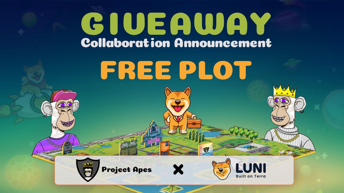 ProjectApes's tweet image. Giveaway alert! ⏰

@LUNIonTerra will have their second plot sale on April 10th! We are giving away 1 Zone 3 plot for FREE!

We are also giving away 15 WL spots of ourselves! 🦍

To qualify:
1️ 💗 &amp;amp; RT
2️ Follow @ProjectApes
3️ Join discord.gg/projectapes
4️ Tag two friends!