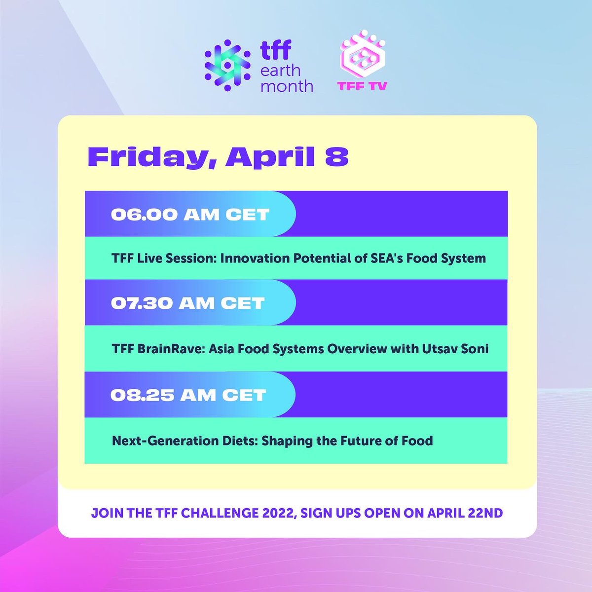 thoughtforfood_'s tweet photo. FRIDAY is near🤩 Fill up your day tomorrow with inspiring content curated by the #tffcommunity all around the world🚀
You know the drill😉 https://t.co/MhgLC1a1sQ, sit back & relax, it’s "TFFtv & chill" time. Check out the program below, covering all timezones! See you there👋 https://t.co/CmIUHtnvJz