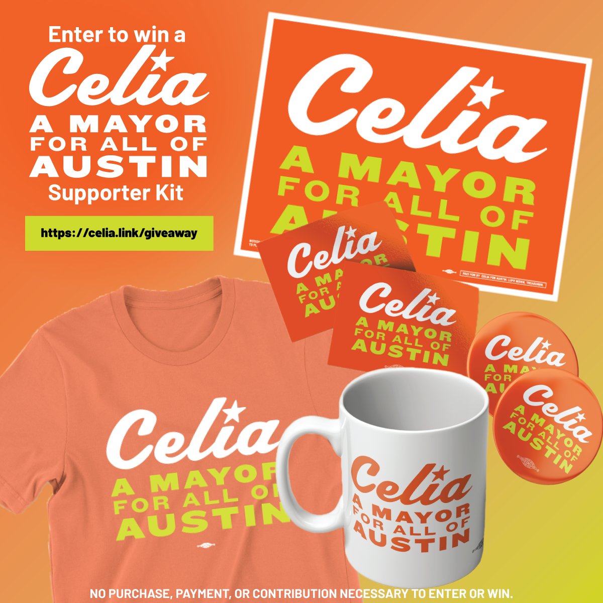Celia Israel (@celiaisrael) on Twitter photo GIVEAWAY TIME! Enter to win a #TeamCelia for Austin Supporter Kit including a t-shirt, yard sign, mug, sticker, and button!
🖱️Click to enter: celia.link/giveaway
♻️Retweet and like this post
🌆Follow <a href="/CeliaIsrael/">Celia Israel</a>
Reply with an issue that is most important to you when done. GIVEAWAY TIME! Enter to win a #TeamCelia for Austin Supporter Kit including a t-shirt, yard sign, mug, sticker, and button!
🖱️Click to enter: celia.link/giveaway
♻️Retweet and like this post
🌆Follow <a href="/CeliaIsrael/">Celia Israel</a>
Reply with an issue that is most important to you when done.