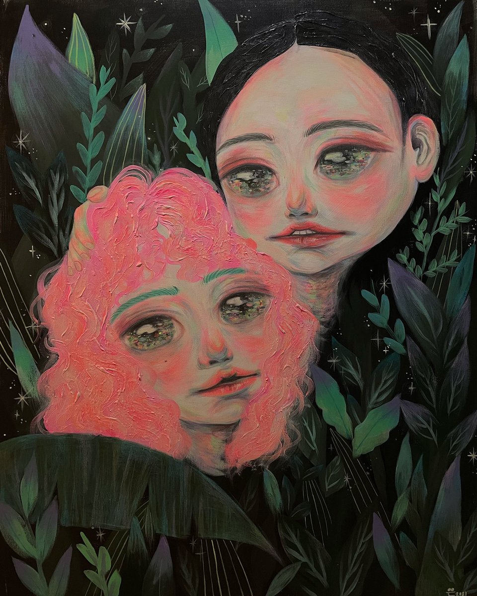 우리에서 벗어난 우리, 설리와 하라
720X870(mm) mixed media on canvas. 2022.