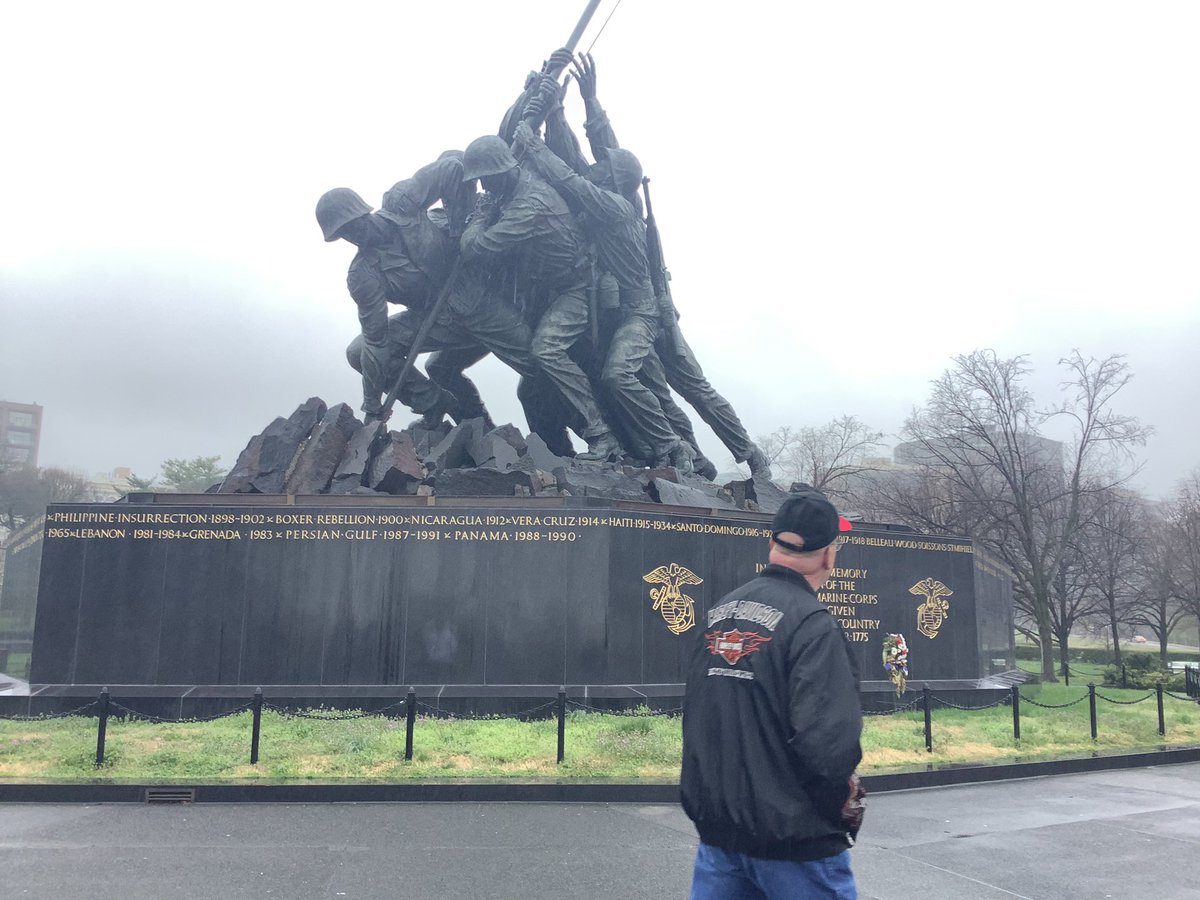 LatrobeHighPost's tweet photo. #VietnamJourney First stop the Iwo Jima Memorial. Students marvel at the extra hand that tour guide Wetzel advised to find, perhaps “God’s hand”. As we drove around the memorial to witness the flag stand tall. #WashingtonDC #Historycomestolife https://t.co/RQBXtoNDXw