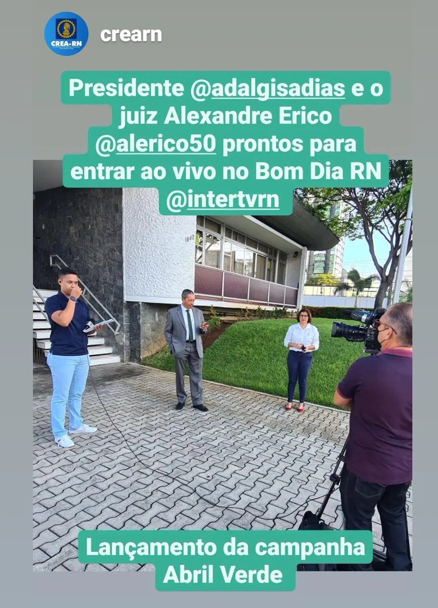 adalgisadias's tweet photo. Começando o dia falando para o Bom Dia RN, @IntertvCabugiRN , sobre as ações do Abril Verde e a importância da Engenharia de Segurança do Trabalho na proteção de acidentes nas obras e residências. #AbrilVerde #Engenharia #SegurancadoTrabalho #CreaRN https://t.co/pTjzs1GG5Q