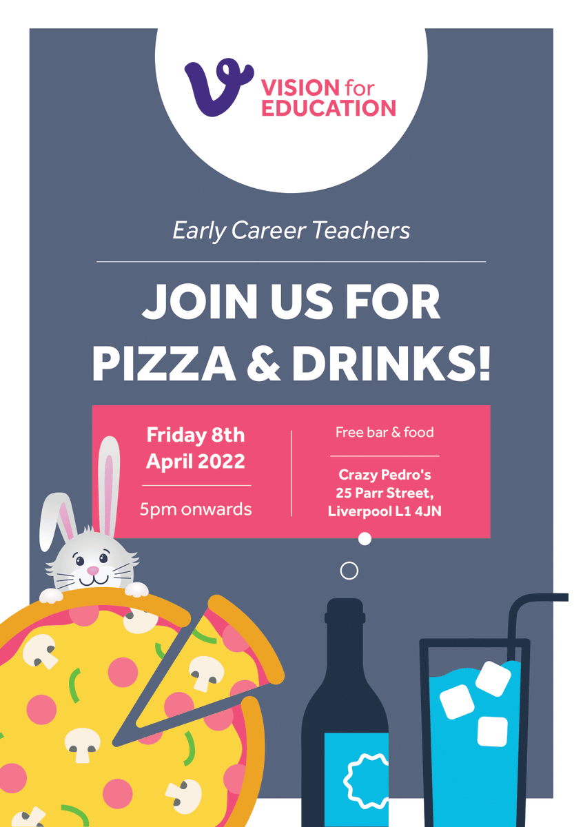 HHopeunicareers's tweet photo. Early career teachers join @VisionForEd at Crazy Pedro's tomorrow from 5pm onwards!
Network with students like yourself all whilst enjoying yummy pizza and drink! https://t.co/QWXX3Dnww4