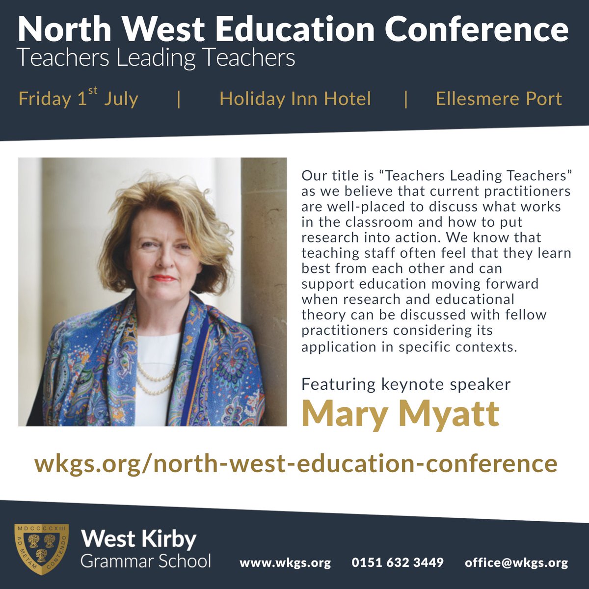 West Kirby Grammar School (@westkirbygs) on Twitter photo There are limited places still available for the North West Education Conference which will be hosted by #WKGS.
We are delighted to welcome <a href="/MaryMyatt/">Mary Myatt</a> as our Keynote speaker for the day.
Please visit the link below to book your place:
wkgs.org/north-west-edu… There are limited places still available for the North West Education Conference which will be hosted by #WKGS.
We are delighted to welcome <a href="/MaryMyatt/">Mary Myatt</a> as our Keynote speaker for the day.
Please visit the link below to book your place:
wkgs.org/north-west-edu…