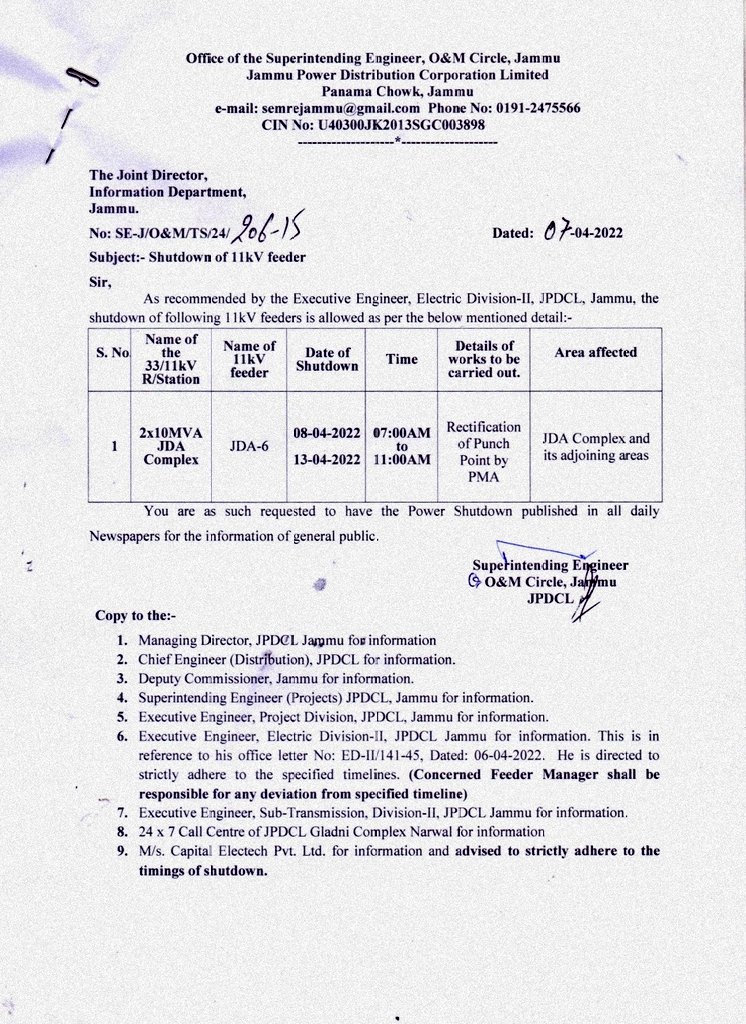 SE (O & M) Circle Jammu JPDCL tweet media