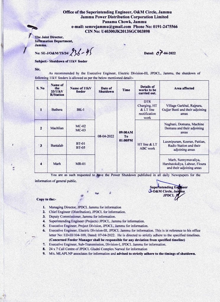 SE (O & M) Circle Jammu JPDCL tweet media