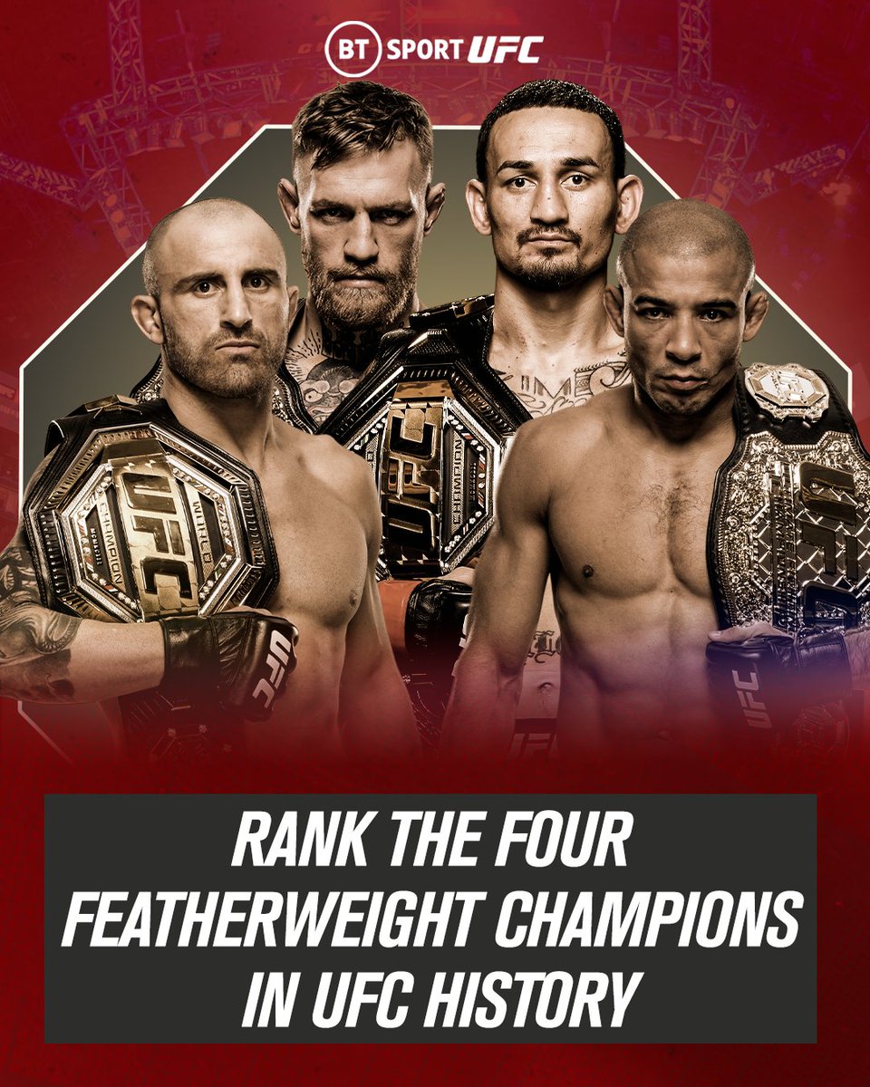 ufcontnt's tweet photo. 🇧🇷 Aldo
🇮🇪 McGregor
🇺🇸 Holloway
🇦🇺 Volkanovski

There have been four featherweight champions in UFC history.

Rank them 🔢 https://t.co/r3bpfkTze2