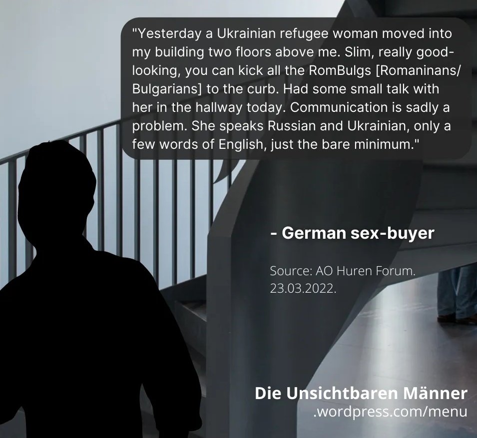 EllyArrow's tweet photo. At this stage I'm finding/having people send me too many quotes from German sex buyers jubilant at the arrival of Ukranian refugees whom they might be able to sexually exploit inside legal #prostitution for me to keep up with. I also don't know what else to say about it... https://t.co/EC0vo0FAJL