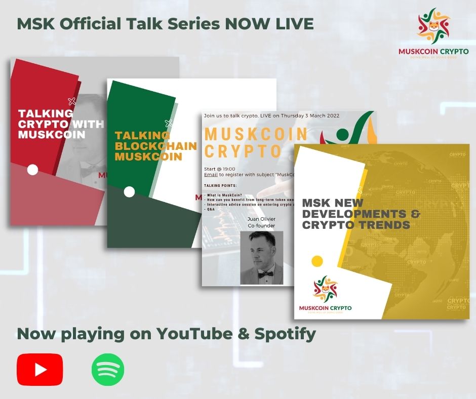 Muskcoincrypto1's tweet photo. It's official. We have gone online with our founders and experts' insights to bring you our very first talk series!

YouTube: https://t.co/vw4vJCV5vM

Spotify: https://t.co/zWbPbDmIu6
.
.
.
.
.
#muskcoin #muskcoincrypto #cryptotrading #cryptonews @tokpie_io_ @PancakeSwap https://t.co/CrF2S5EsWL