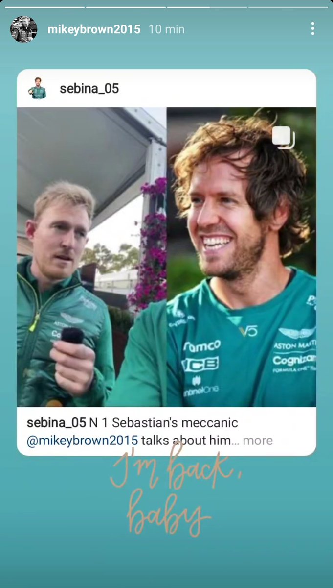 Giuly9810's tweet photo. Voglio piangere 😭🥺 non Mikey che reposta il mio post dove lui parla di Seb nella live dell' @astonmartinf1 su Tik Tok 🤧💚
#australiangp #F1 #sv5 https://t.co/AXAjprl4go