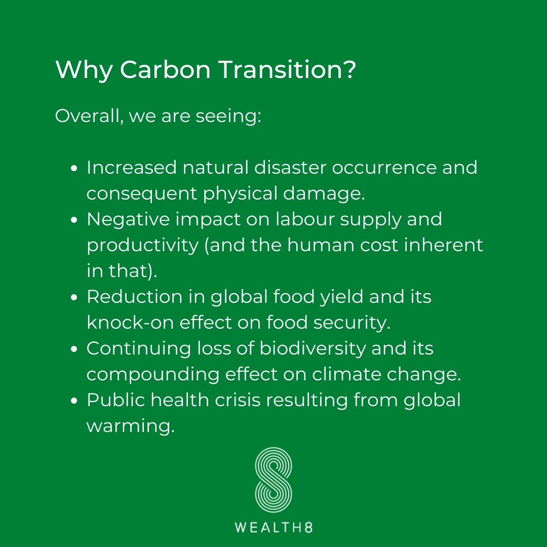 Wealth8_'s tweet photo. What is Carbon Transition? You ask, we answer! Swipe through to find out why the transition to a low carbon-economy is a must! #Wealth8 #climatechange #carbontransition #JPCT https://t.co/MYDmbKJGuy
