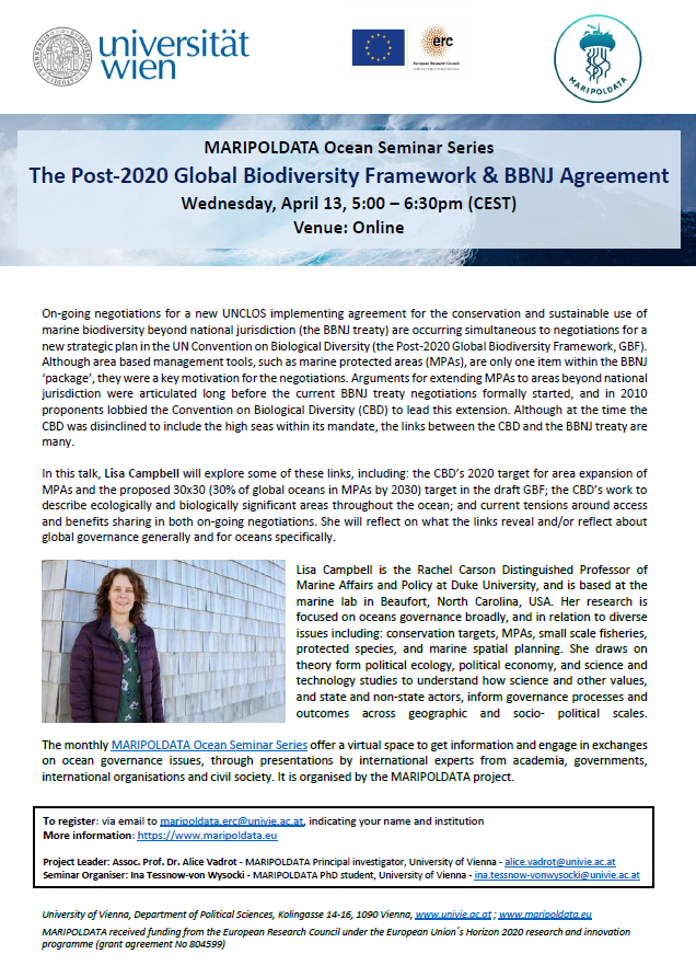 maripoldata's tweet photo. Since both the @UNBiodiversity meetings in Geneva & #IGC4 are over we will be discussing the Post-2020 #GlobalBiodiversityFramework and #BBNJ with @lismarcam in our next online #OceanSeminar!
Wednesday, April 13, 5:00-6:30pm (CEST)
https://t.co/Unh7rxLHyT https://t.co/0mVlTQEqBm