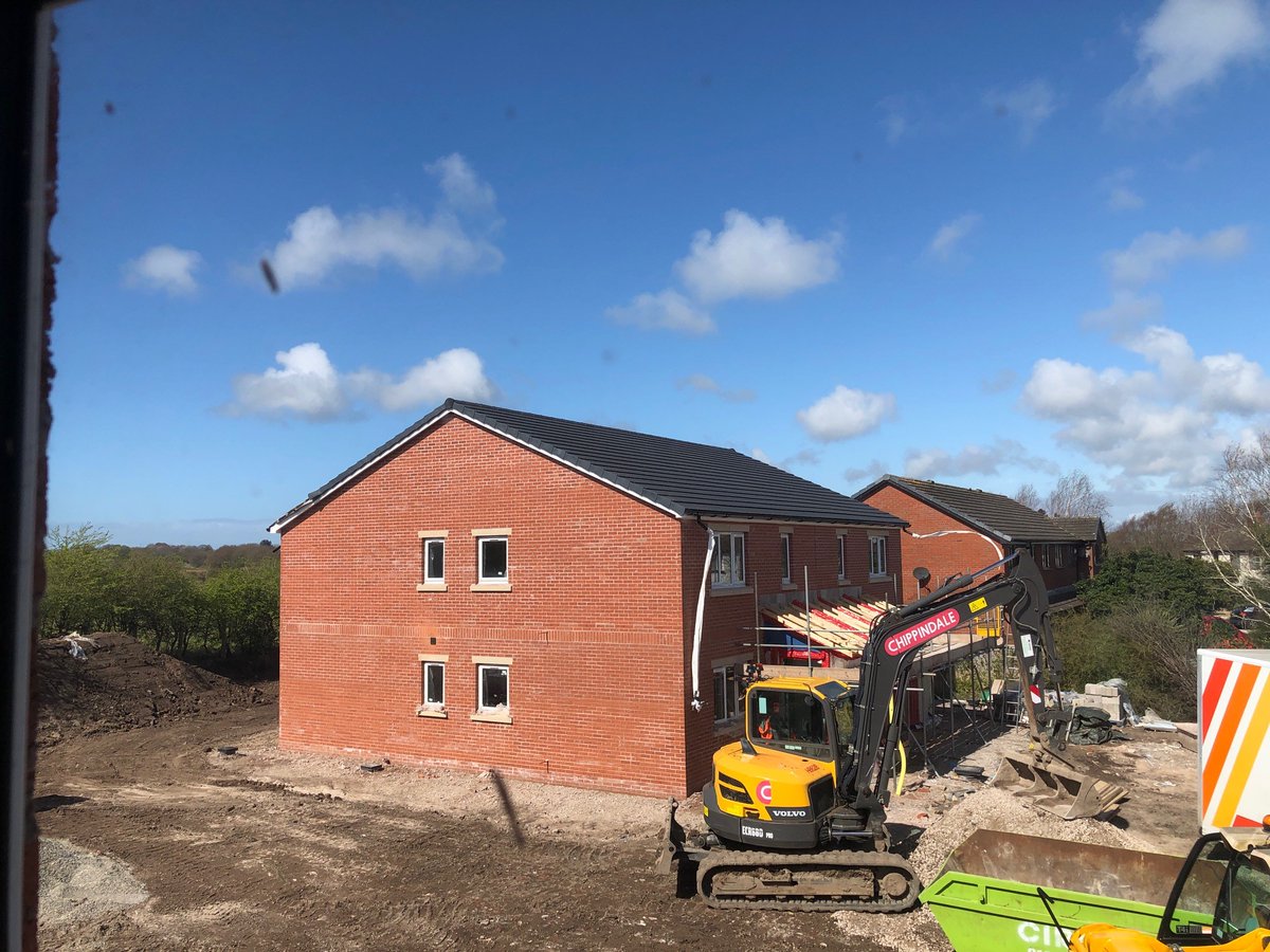 tawd_valley's tweet photo. The weather and progress was good yesterday at another one of the schemes we are building for #westlancscouncil. Working with our builder #Ecogee we are delivering 10 new homes on a former pub site in Westhead. This scheme will finish in the summer - #homesengland part funded. https://t.co/y1Qj8UdHYP