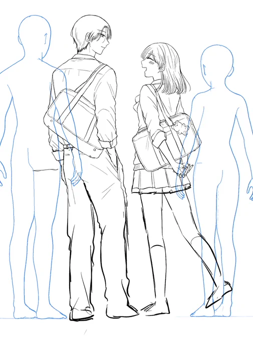 扉絵の身長差のバランスに「???🤪」ってなって全身描いたラフ

3D人形をポージングさせるのめっちゃ苦手なので、いつも横にポンと置いてバランス見るだけになってしまう…🤪 
