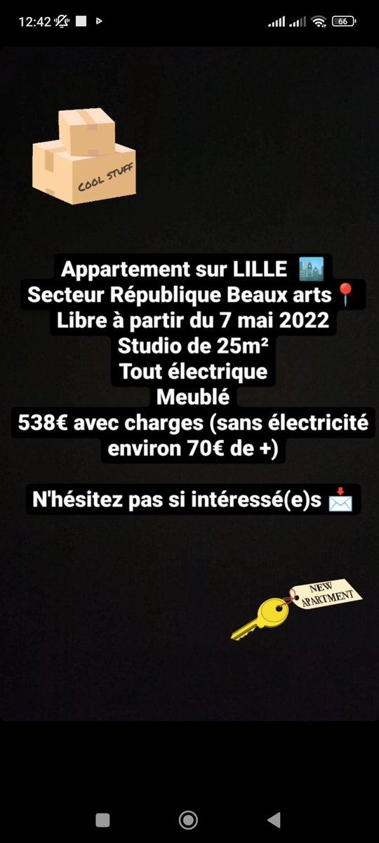 mathilderemy_'s tweet photo. Si des personnes sont intéressées, je laisse mon studio sur #Lille à partir du 7 mai prochain 📩 https://t.co/tzMqULGBbc