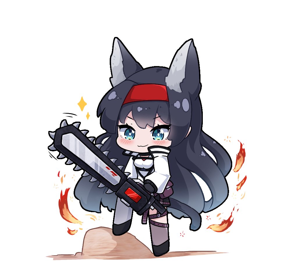 blaze (arknights) 1girl chainsaw animal ears solo tail black hair cat ears  illustration images