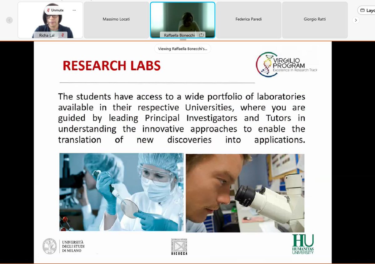 VirgilioProgram's tweet photo. ▶️ Insights from INFODAY 
The students will have access to a wide portfolio of laboratories across their Universities @unimib @LaStatale @HumanitasMilano 

Prof. Raffaella Bonecchi #hunimed 
#research #laboratory #mdphd #medicine #virgilioprogram https://t.co/x37ZS6SoA2