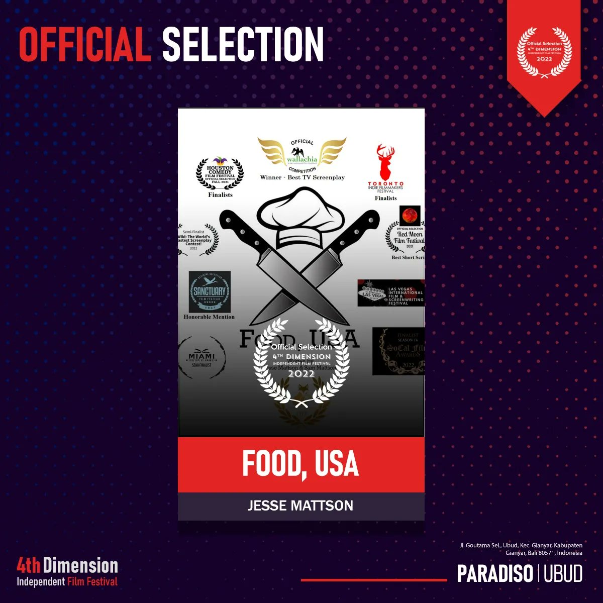 4D_FilmFest's tweet photo. Congratulations to all the officially selected project of February-March Season.
Thanks for your contribution to the world of Independent Cinema!!
.
#officialselectionnotify #officialseelection #indiefilmfestival #bali #indonesia #fdiff2022 #filmfreeway @FilmFreeway https://t.co/kWaLk9xBqP