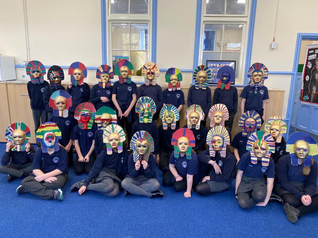 CoganPrimary's tweet photo. Egyptian death masks in Year 6 completing our Fire & Ice topic! #lovelearning #dtskills #llaiscogan https://t.co/RTErSeRQMT