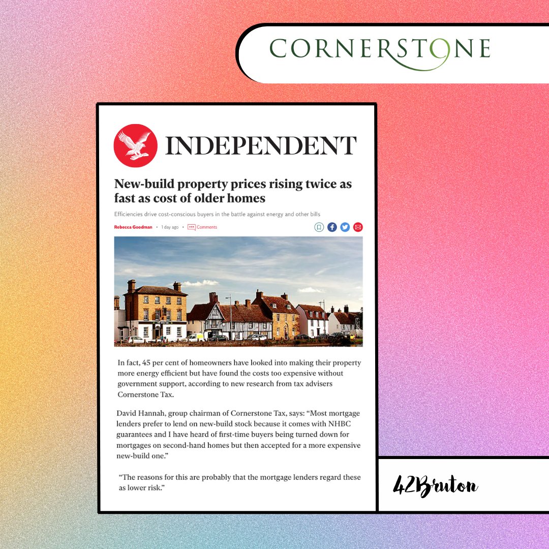 This week, our client Cornerstone Tax was featured in the <a href="/Independent/">The Independent</a> in a fantastic piece on why the #energy bill crisis is driving a new-build #property price surge 📈
 
Want your #business to appear in national titles such as this? Contact us today ⬇️
42bruton.com/contact/