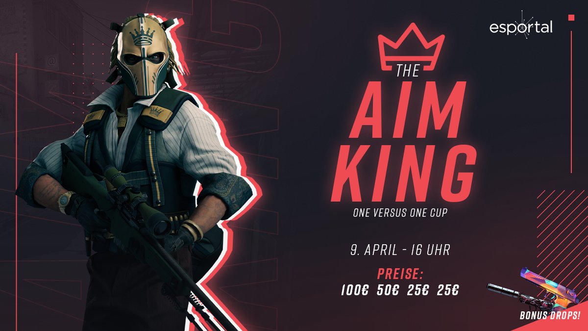 EsportalGER's tweet photo. 🔫#AimKing 1v1 Cup🔫
Bisher konnte noch kein König ein zweites Mal auf dem Thron behaupten. Wird sich das dieses Mal ändern?
🥇: 100€
🥈: 50€
3⃣/4⃣: 25€
🎁50€ Random Drops
Anmeldung bis Samstag, 16 Uhr!
👉https://t.co/vuxyGCRM2w
#FÜRDACHCS https://t.co/pw5No6n7zB