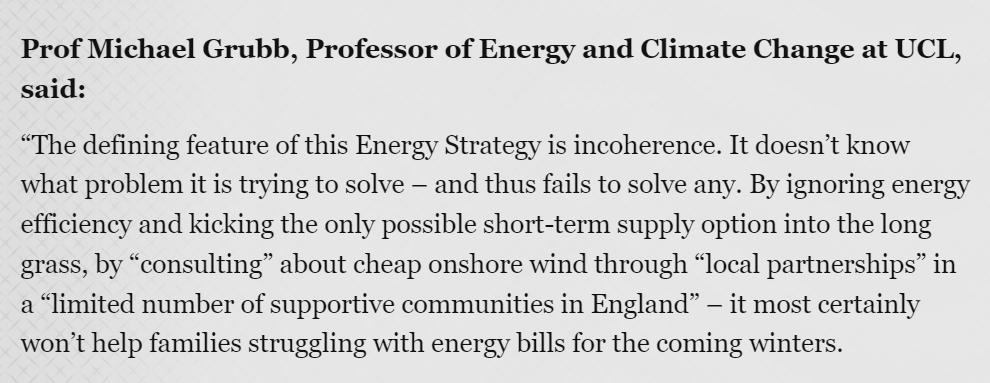davidrvetter's tweet photo. On the UK govt energy strategy, the most powerful quote I've seen so far has been from Prof Michael Grubb @MichaelGrubb9 https://t.co/3TpPVmw2zy