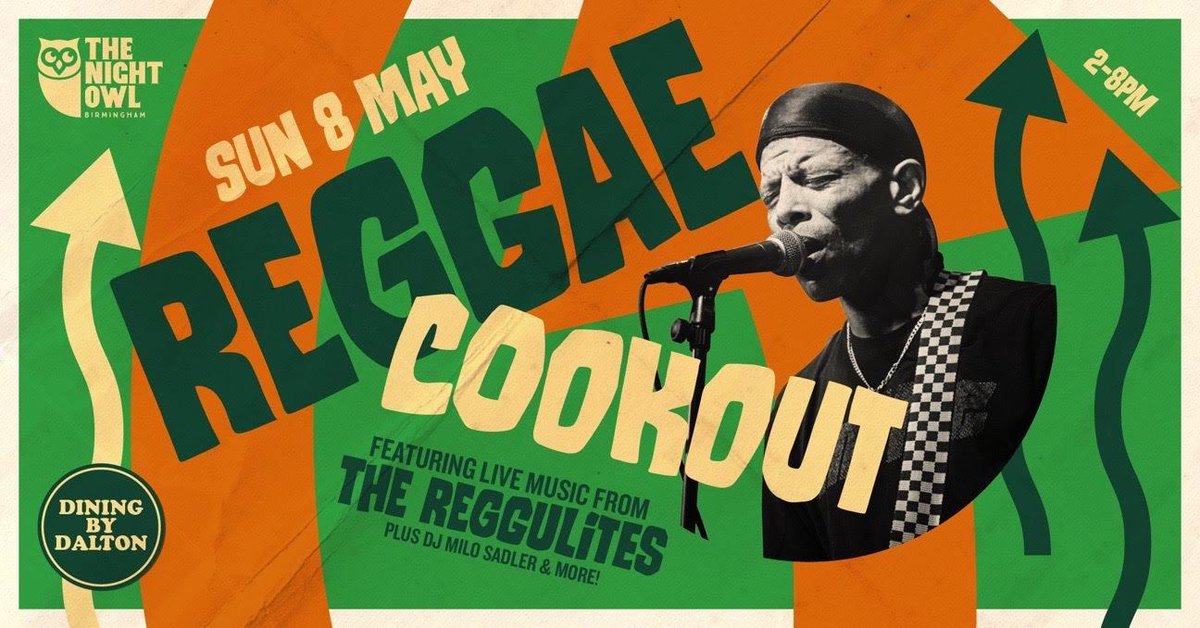 thenightowlbham's tweet photo. Our infamous #reggaecookout is back at The Night Owl in Birmingham ๐ฅณ
We launch the summer with the fabulous free party featuring live reggae from the fantastic @thereggulites & DJ set from vibes king @milosadler ๐๐ป๐ ๐ฏ๐ฒ
Sunday 8th May, 2-8pm ๐ถ #reggae #ska #digbeth https://t.co/CJOzff253f